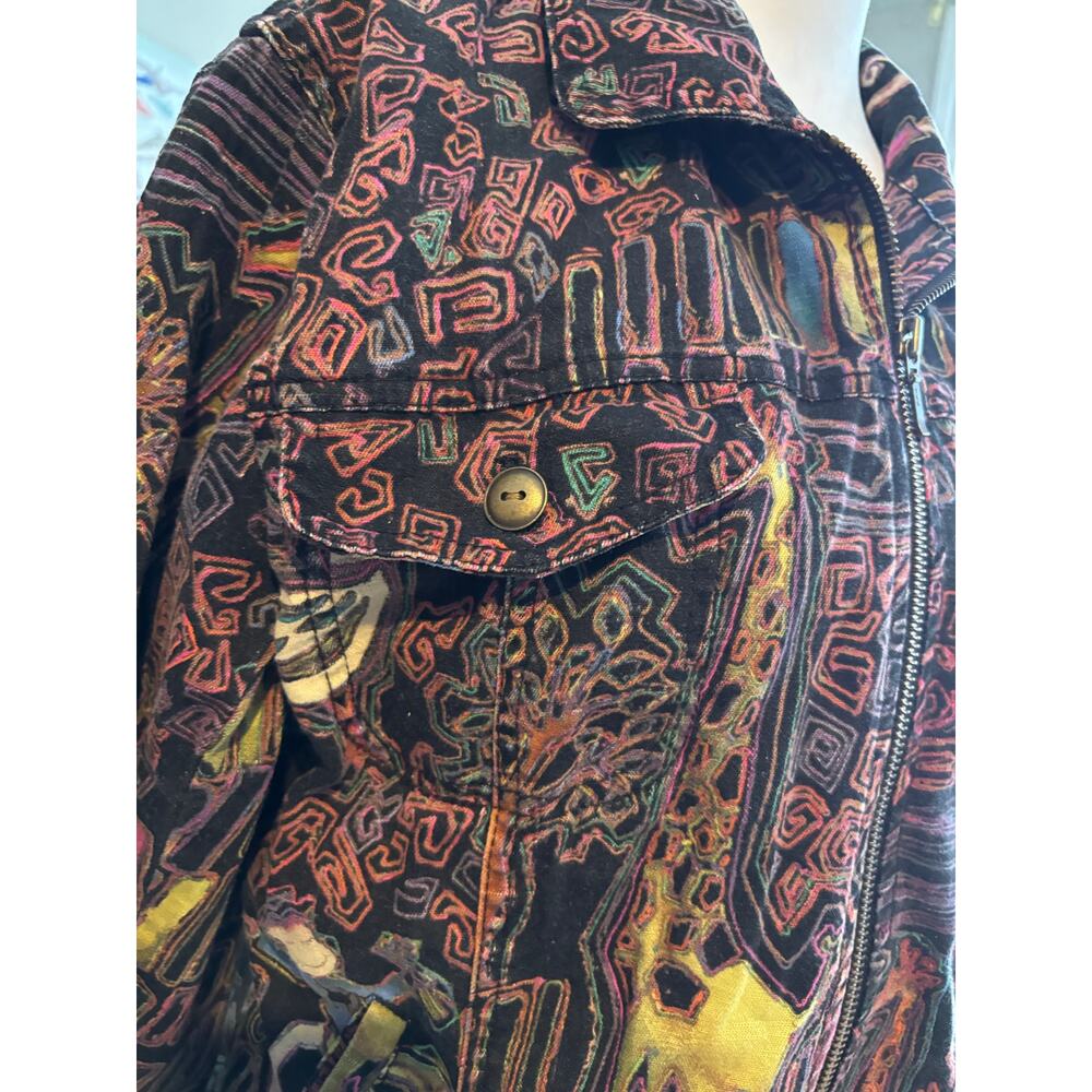 Chicos Giraffe Safari Zip Jacket Sz 1 Wo linen blend southwestern tribal novelty - Picture 4 of 9